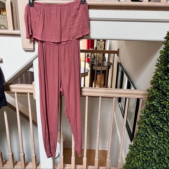 Aerie Strapless Overlay Jumpsuit in Mauve Pink S - Picture 6 of 12